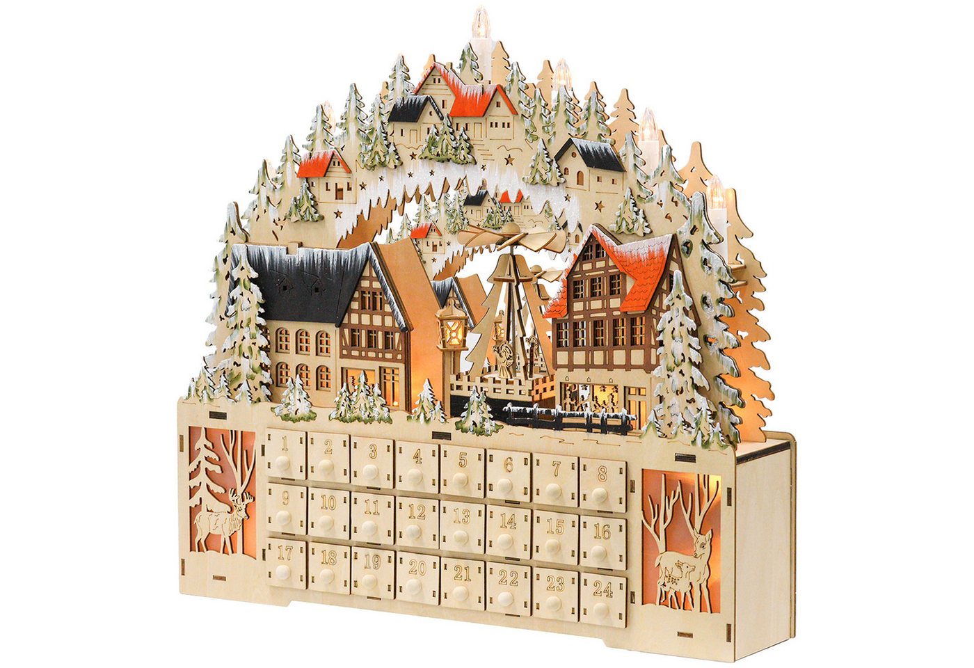 Novzep Weihnachtshaus Adventskalender, Weihnachtsdorf, 18 LEDs, 24 Schubladen von Novzep