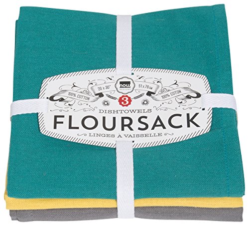 Now Designs Floursack Geschirrtuch-Set, 3 Stück, Stockgrün/Currygelb/Eiffelgrau von Now Designs