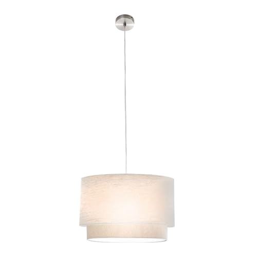 LED Hängelampe Esstischleuchte rund Pendellampe beige Textil Wohnzimmerlampe, Metall Nickel matt, 10,5W 1055lm warmweiß, DxH 40 x 150 cm von Nowa
