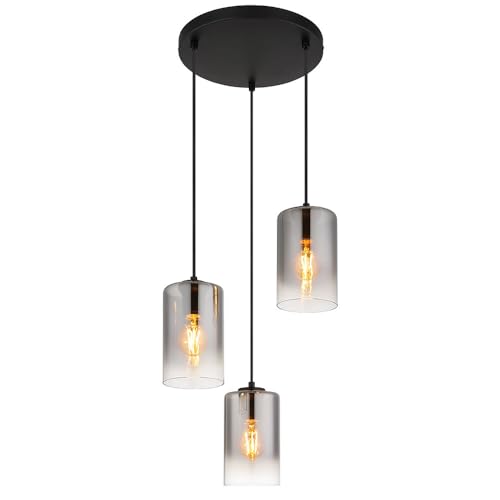 Nowa Hängeleuchte Rauchglas Pendelleuchte schwarz Esszimmerleuchte 3-Flammig, Metall, 3x E27 Fassung, DxH 37x120 cm von Nowa