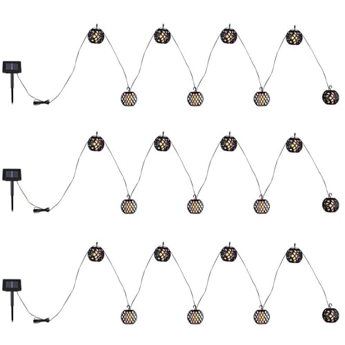 Nowa LED Solar Lichterkette Aussen Solarlampe Garten Dekoration in Kugelform Flammeneffekt, Kunststoff schwarz, 24x LED warmweiß, L 200 cm, Terrasse von Nowa