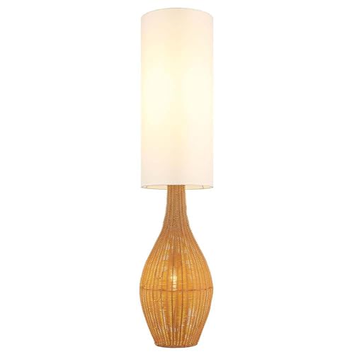 Nowa Stehlampe Rattan Optik braun Boho Stehleuchte Textil Wohnzimmerlampe weiß Beistellleuchte, Kunststoff, 2x E27, DxH 27 x 125 cm von Nowa