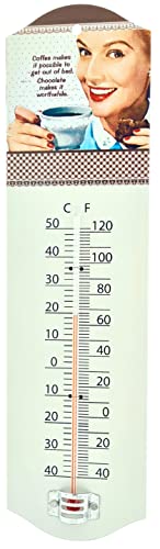 Blech-Thermometer im Vintage-Design, Kaffee Werbung Foto Nostalgie Postage, für Haus und Garten von NOWI