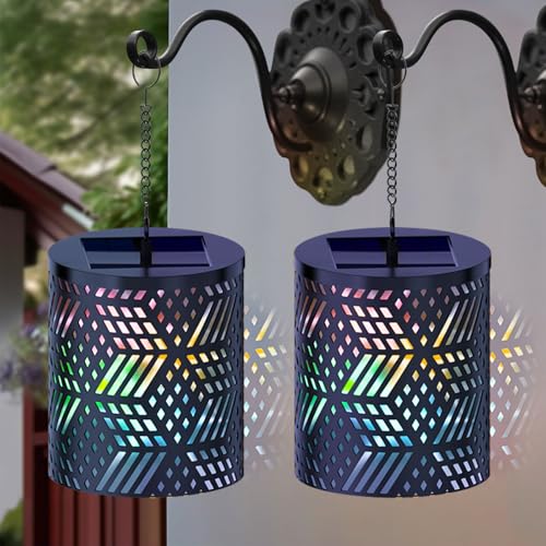 Nowupup 2-Pack 3D Sternenklare Solarlampe mit RGB-Beleuchtung – IP54 Wasserdichte Solarleuchte für Garten, Balkon & Terrasse, Dekorative Solarlaterne (Raute) von Nowupup