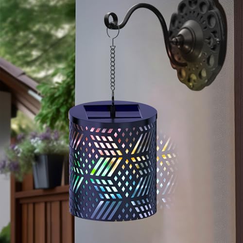 Nowupup 3D Sternenklare Solarlampe mit RGB-Beleuchtung – IP54 Wasserdichte Solarleuchte für Garten, Balkon & Terrasse, Dekorative Solarlaterne (Raute) von Nowupup