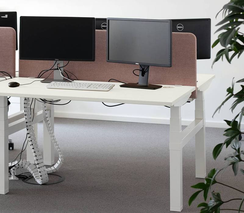 home24 Workbench-Arbeitsplatz eModel 2.0 160cm Grau/Grau/Weiß Höhenverstellbar/Memory Funktion von home24