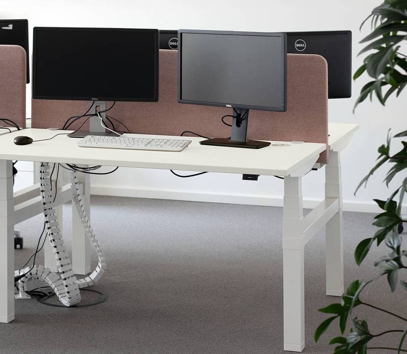 home24 Workbench-Arbeitsplatz eModel 2.0 140cm Grau/Grau/Weiß Höhenverstellbar von home24