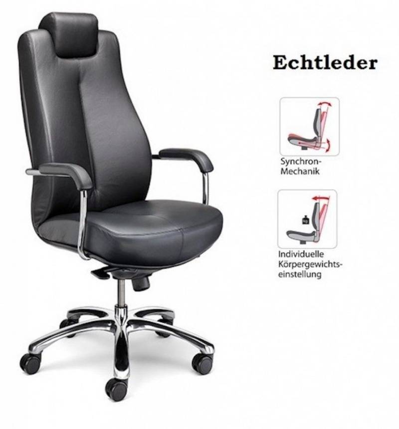 Nowy Styl Chefsessel Cheffdrehsessel Sonata XXL Echtleder schwarz inklusive Hartbodenrollen (Schwerlastdrehstuhl inklusive Hartbodenrollen) von Nowy Styl