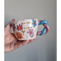 Handgemachte Keramik Blumenbecher, Handgemachte Keramikbecher, Blumenfrühlingsbecher, Frühlingsbecher, Niedliche Kaffeetasse, Kaffee Teebecher von NoxCeramicAtelier