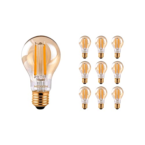 Noxion Mehrfachpackung 10x Lucent Fadenlampe LED E27 Birne Messing 7.2W 630lm - 822 Extra Warmweiß | Dimmbar - Ersatz für 50W Noxion Mehrfachpackung 10x Lucent Fadenlampe LED E27 Birne Messing 7.2W 630lm - 822 Extra Warmweiß | Dimmbar - Ersatz für 50W von Noxion