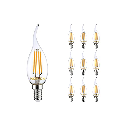 Noxion Mehrfachpackung 10x Lucent LED E14 Gebogen-tip Kerze Fadenlampe Klar 4.5W 470lm - 827 Extra Warmweiß | Dimmbar - Ersatz für 40W von Noxion