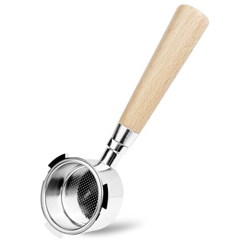 Noxtioanip Bodenloser Siebträger 51 mm, 3 Ohren Espresso Bottomless Portafilter Kompatibel mit DeLonghi Dedica EC680 EC685 EC785 EC885 Espressomaschine, Bodenloser Kaffee Siebträger mit Holzgriff von Noxtioanip
