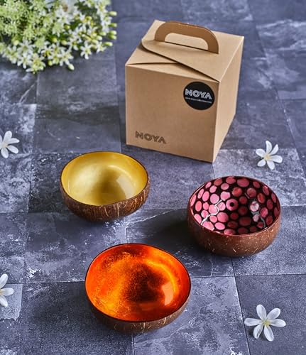 Noya Set mit 3 Kokosschalen, verschiedene Farben, D14 cm von NOYA