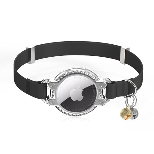 Katzenhalsband Airtag | Safty Elastische Kätzchen Halsband mit Apple Air Tag Halter | Funkelnden Strass-Design | Katzen Halsband für kleine Große Katzen, Kätzchen von NozlaID