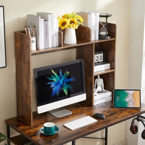 Schreibtisch-Bücherregal, Holz-Schreibtisch-Aufbewahrungsstall mit 5 Ablagen für Computertisch, 3-stöckig, Schreibtisch-Organizer, Regal für Büro, Zuhause (braun) von Nromant