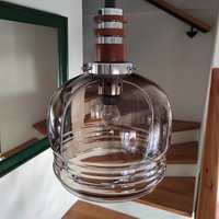 Mid Century Rauchglas Pendelleuchte, 80Er Deckenlampe, Space Age Deckenleuchte, Sijaj Hrastnik, Made in Yugoslavia, Design Pendelleuchte von NsVintageByVesna