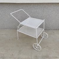 Weißer Vintage Barwagen Aus Metall Im Stil Von Mathieu Mategot, Um 1960, Mid Century Servierwagen, Mcm Modern, Made in France von NsVintageByVesna