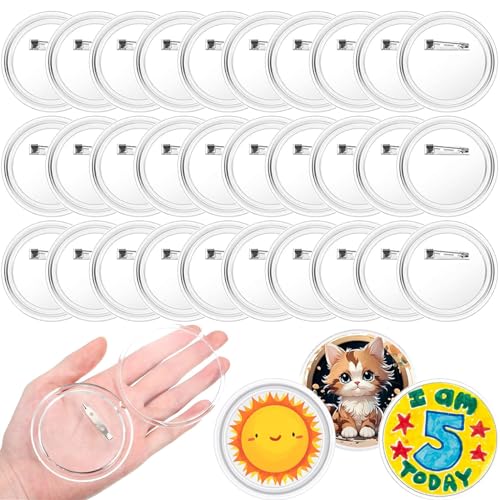 Nsiwem 30 Stück DIY Buttons Selber Machen Ohne Buttonmaschine, 60mm Acryl Transparent Ansteckbuttons von Nsiwem
