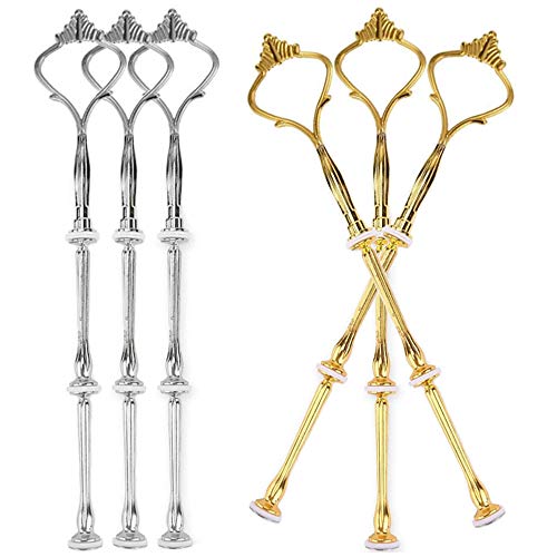 Nsiwem Etageren Stange Set 6 Sets Etagere Stangen Gold und Silber 2-3 Stöckig Etagerenhalter Metallstangen Tortenständer (Platten Sind Nicht Enthalten) Krone Form von Nsiwem