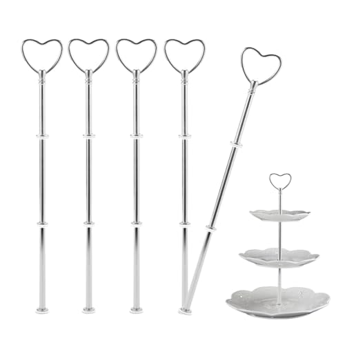 Nsiwem Etageren Stangen Set 5 Set Herz Metallstangen Mittellochausstech Silber Etagere Bausatz Stangen für 2 bis 3 stufige Etagere Tortenständer(Herz-Silber) von Nsiwem