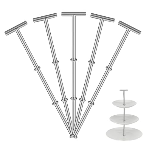 Nsiwem Etageren Stangen Set Metallstangen Mittellochausstech Silber 5 Set Etagere Bausatz Stangen für 2 bis 3 stufige Etagere Tortenständer(T Form-Silber) von Nsiwem