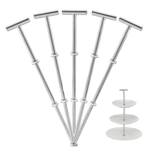 Nsiwem Etageren Stangen Set Metallstangen Mittellochausstech Silber 5 Set Etagere Bausatz Stangen für 2 bis 3 stufige Etagere Tortenständer(T Form-Silber) von Nsiwem