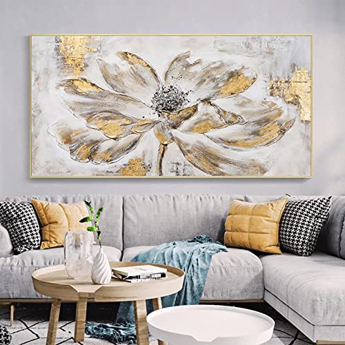 Abstrakte goldene Blumen-Leinwandmalerei, moderne Kunst, Poster und Drucke, Wandkunstbilder für Wohnzimmer, Heimdekoration (70 x 100 cm), 28 × 43 Zoll, rahmenlos von Nsodinevus
