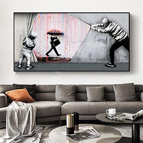 Nsodinevus Banksy Leinwand Wandkunst Abstrakte Wandkunst Poster Graffiti Street Art Graffiti Wandkunst für Badezimmer Wanddekoration Schlafzimmer Büro Kein Rahmen (70x120 cm) 28×47 Zoll von Nsodinevus