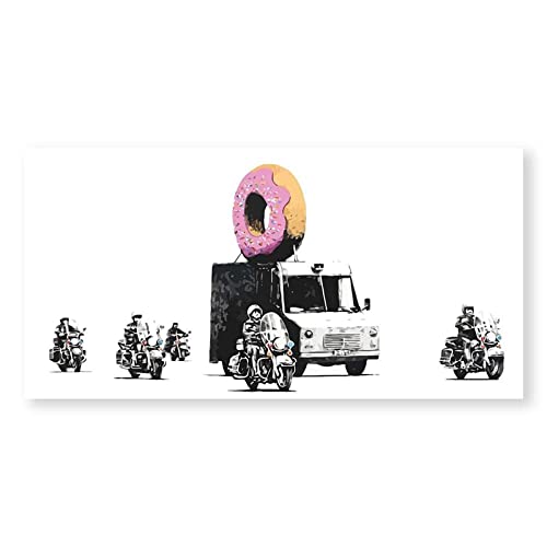 Nsodinevus Banksy Pink Donut Police Escort Leinwand Gemälde Poster und Drucke Wandkunst Bild für Wohnzimmer Heimdekoration (50x70cm) 20×28inch Frameless von Nsodinevus
