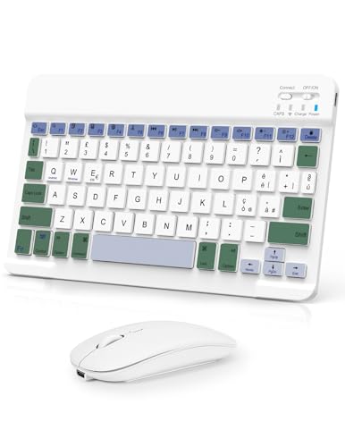 Nsyee Kabellose Tastatur und Maus, Bluetooth-Tastatur, Tablet, tragbar, dünn, wiederaufladbar, universell für iPad/Tablet/PC/iOS/Android/Windows/Samsung Tab/Lenovo, italienisches Layout, (Weiß und Nsyee Kabellose Tastatur und Maus, Bluetooth-Tastatur, Tablet, tragbar, dünn, wiederaufladbar, universell für iPad/Tablet/PC/iOS/Android/Windows/Samsung Tab/Lenovo, italienisches Layout, (Weiß und von Nsyee