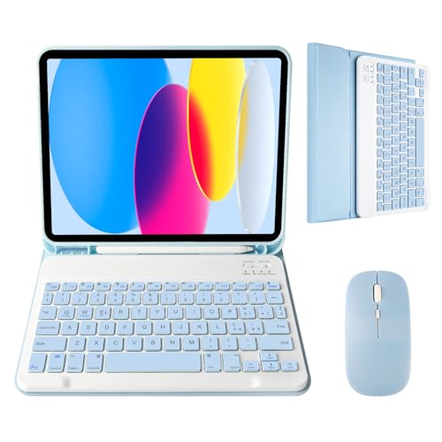 Nsyee Schutzhülle mit Tastatur und Maus für iPad 10. Generation 10,9 Zoll 2022 (A2696/A2757/A2777), Bluetooth-Tastatur für iPad 10a, italienisches Layout - Blau von Nsyee