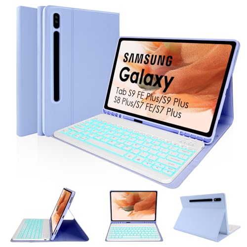 Nsyee Tastaturhülle mit Hintergrundbeleuchtung für Samsung Galaxy Tab S10+ Plus/S9 FE+/S9+/S8+/S7+/S7 FE, abnehmbare Bluetooth-Tastatur für Samsung Tab 12,5 Zoll, Violett Nsyee Tastaturhülle mit Hintergrundbeleuchtung für Samsung Galaxy Tab S10+ Plus/S9 FE+/S9+/S8+/S7+/S7 FE, abnehmbare Bluetooth-Tastatur für Samsung Tab 12,5 Zoll, Violett von Nsyee