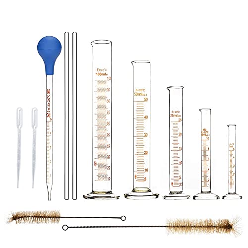 Ntcpefy Graduiertes Zylinder-Set, Borosilikatglas-Messzylinder mit Pipetten/Stangen/Reinigungsbürste von Ntcpefy