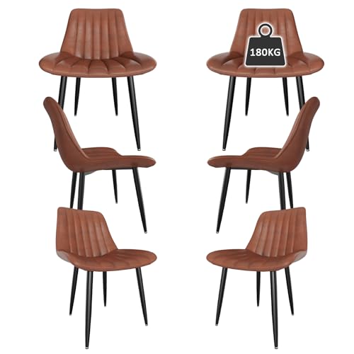Ntiibcuy Esszimmerstühle 6er Set, Küchenstühle mit Rückenlehne, Esstisch Stühle, Max. Tragfähigkeit 180KG, PU Kunstleder Polsterstuhl für Esszimmer, Küche (6, Braun-1, überdimensioniert) von Ntiibcuy