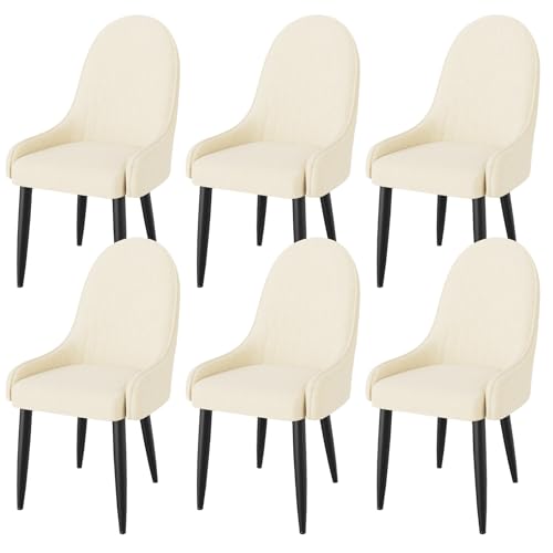 Ntiibcuy Esszimmerstühle 6er Set, Moderne Gepolsterte Küchenstühle aus Stoff, Esstisch Stühle mit Hoher Rückenlehne und Metallbeinen (6, Weiß, überdimensioniert) von Ntiibcuy