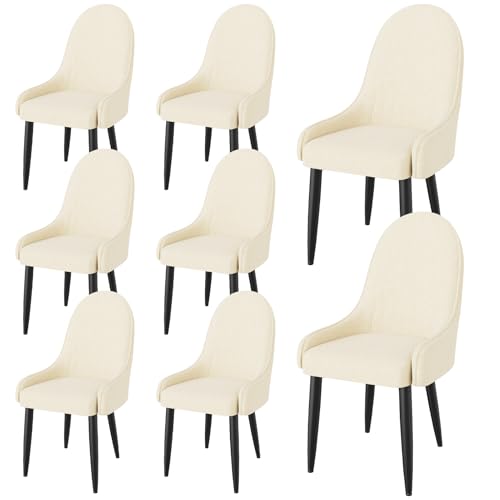 Ntiibcuy Esszimmerstühle 6er Set, Moderne Gepolsterte Küchenstühle aus Stoff, Esstisch Stühle mit Hoher Rückenlehne und Metallbeinen (8, Weiß, überdimensioniert) von Ntiibcuy