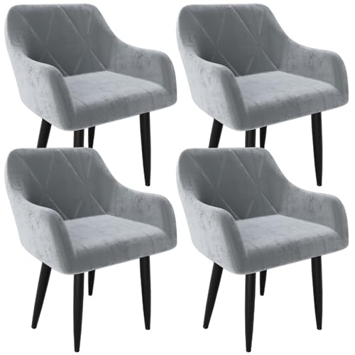 Ntiibcuy Samt Esszimmerstühle 6er Set, Gepolstert High-End Tufted Esstisch Stühle mit Armlehne Metallbeine, Modern Style Küchenstühle (4, Grau, überdimensioniert) von Ntiibcuy
