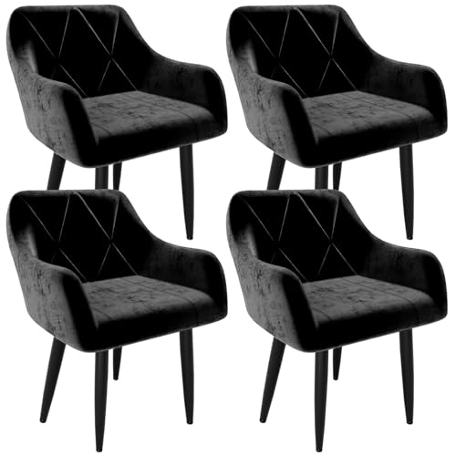 Ntiibcuy Samt Esszimmerstühle 6er Set, Gepolstert High-End Tufted Esstisch Stühle mit Armlehne Metallbeine, Modern Style Küchenstühle (4, Schwarz, überdimensioniert) von Ntiibcuy