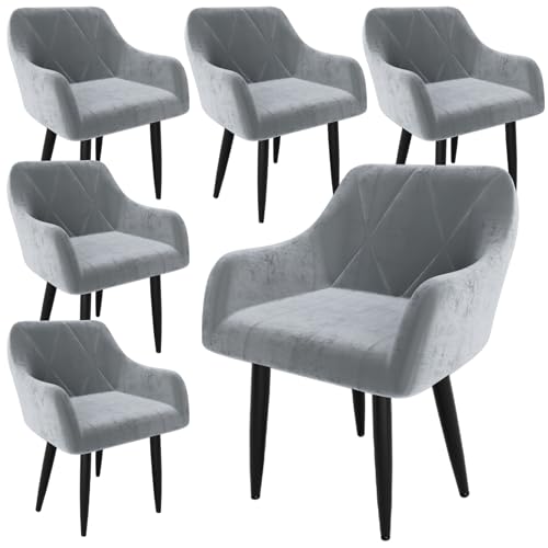 Ntiibcuy Samt Esszimmerstühle 6er Set, Gepolstert High-End Tufted Esstisch Stühle mit Armlehne Metallbeine, Modern Style Küchenstühle (6, Grau, überdimensioniert) von Ntiibcuy