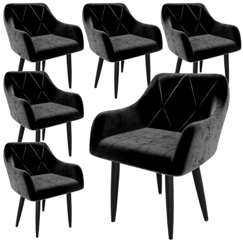 Ntiibcuy Samt Esszimmerstühle 6er Set, Gepolstert High-End Tufted Esstisch Stühle mit Armlehne Metallbeine, Modern Style Küchenstühle (6, Schwarz, überdimensioniert) von Ntiibcuy