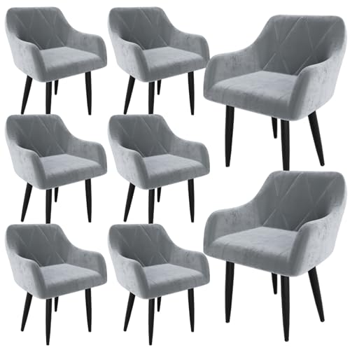 Ntiibcuy Samt Esszimmerstühle 6er Set, Gepolstert High-End Tufted Esstisch Stühle mit Armlehne Metallbeine, Modern Style Küchenstühle (8, Grau, überdimensioniert) von Ntiibcuy