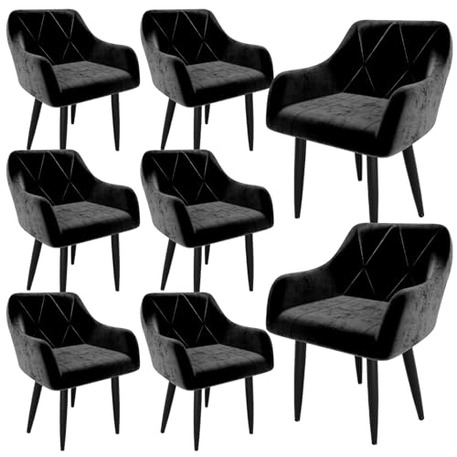 Ntiibcuy Samt Esszimmerstühle 6er Set, Gepolstert High-End Tufted Esstisch Stühle mit Armlehne Metallbeine, Modern Style Küchenstühle (8, Schwarz, überdimensioniert) von Ntiibcuy