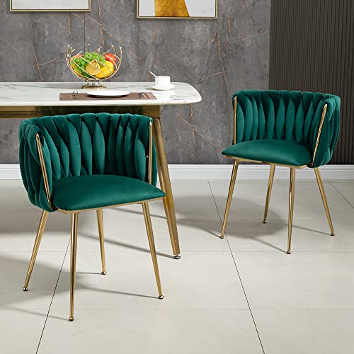 (Old SKU:W1880109473)Modernes luxuriöses Samt-Esszimmerstuhl-Set mit goldenen Metallbeinen, elegantem handgewebtem Design und weichen Kissen für Esszimmer, Wohnzimmer und Schlafzimmer (2er-Set) von Ntxplora