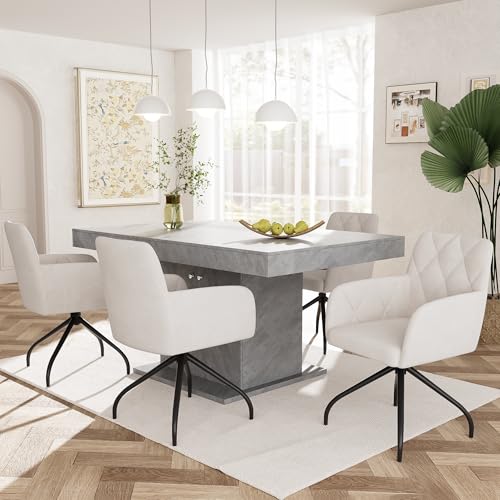 4er Set 360° Drehbarer Esszimmerstühle mit Rautenmuster,Gepolsterter Sessel mit 4 Metallbeinen,Moderner Lounge-Stuhl,Wohnzimmerstuhl für Shlafzimmer,Arbeitzimmer,Lendenwirbelstütze,Samt,Beige von Ntxplora