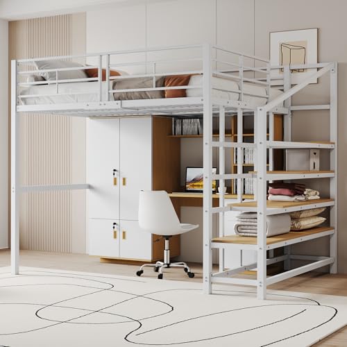 Ntxplora Hochbett 140 x 200 Stabile Metallkonstruktion mit geräumigem Stauraum unter dem Bett und Treppe Ideal für Erwachsene Stauraumbett für maximale Platzeffizienz von Ntxplora
