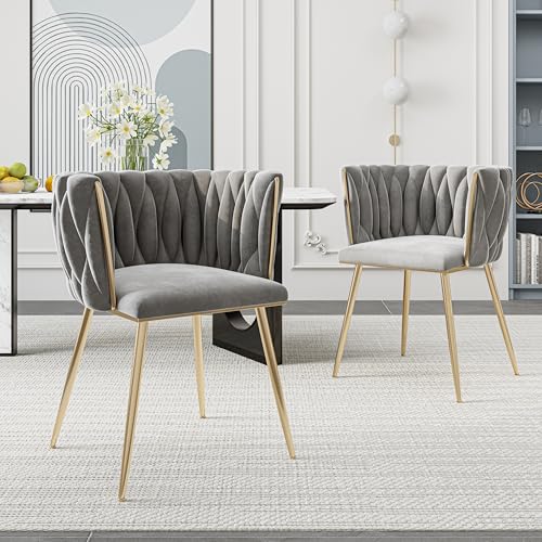 Ntxplora Modernes luxuriöses Samt-Esszimmerstuhl-Set mit goldenen Metallbeinen, elegantem handgewebtem Design und weichen Kissen für Esszimmer, Wohnzimmer und Schlafzimmer (2er-Set) von Ntxplora