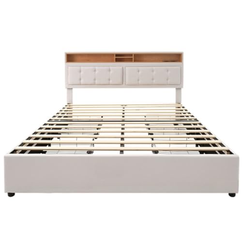 Zwei zwei Farben und zwei Arten von Doppelbetten sind erhältlich. Das Bett kann mit einem Rückgrat zurück gelagert werden, und es gibt einen Schubladenspeicher unter dem Bett. (Weiß 140*200cm) von Ntxplora