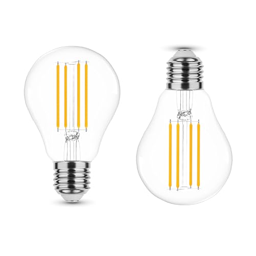 NuLoXx 2er Pack LED Filament A70 Bulb 15W/827 E27, 2700K warmweiß klar dimmbar, 2000 Lumen, ersetzt 125W, 360° Abstrahlwinkel, AC 220-240V, 35.000 Stunden, LED-Birne, LED Glühbirne von NuLoXx