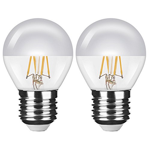 NuLoXx 2er Pack LED Filament Kopfspiegellampe P45 „Tropfenform“ SILBER E27 4W/827 2700K warmweiß, 380 LM, AC 220-240, 320° Abstrahlwinkel von NuLoXx