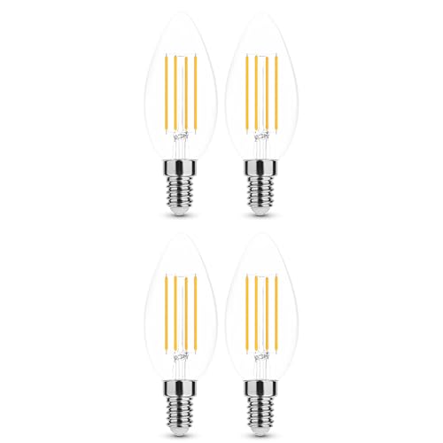 NuLoXx 4er Pack LED Filament C35 Kerze 7W/840 E14, 4000K neutralweiß klar, 806 Lumen, ersetzt 60W, 320° Abstrahlwinkel, AC 220-240V, 35.000 Stunden, LED-Candle, LED Kerzenlampe von NuLoXx